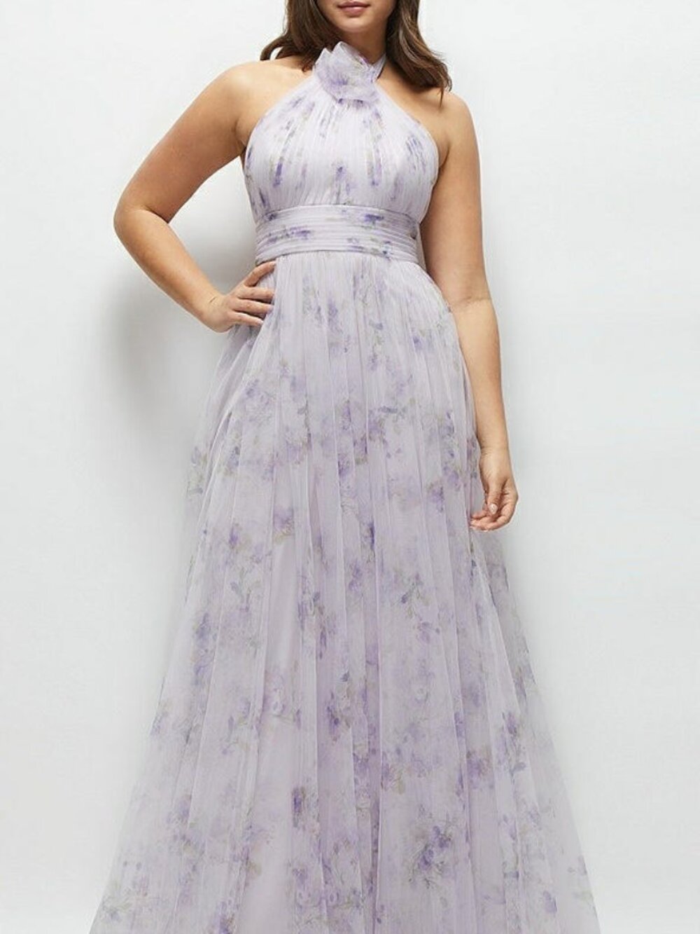 Dessy 3131FP...Floral Tie-Back Halter Tulle Dress...Lilac Haze Garden...Sz 4